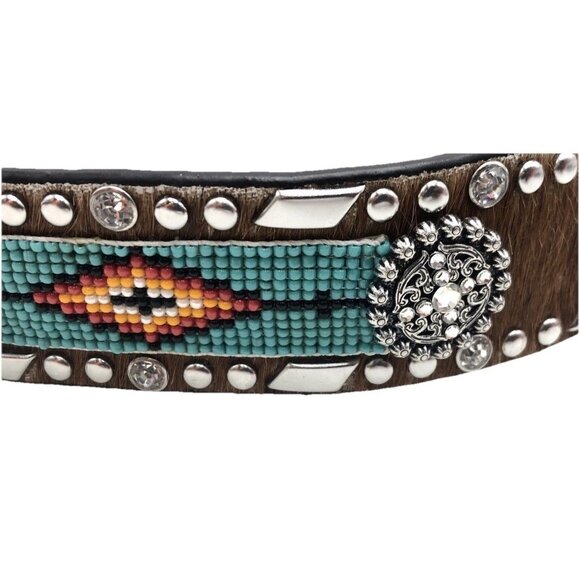 Ariat Southwest Beaded Hair-On Belt Sz S Aztec Colorful Statement Cowboy Retro - Picture 6 of 7